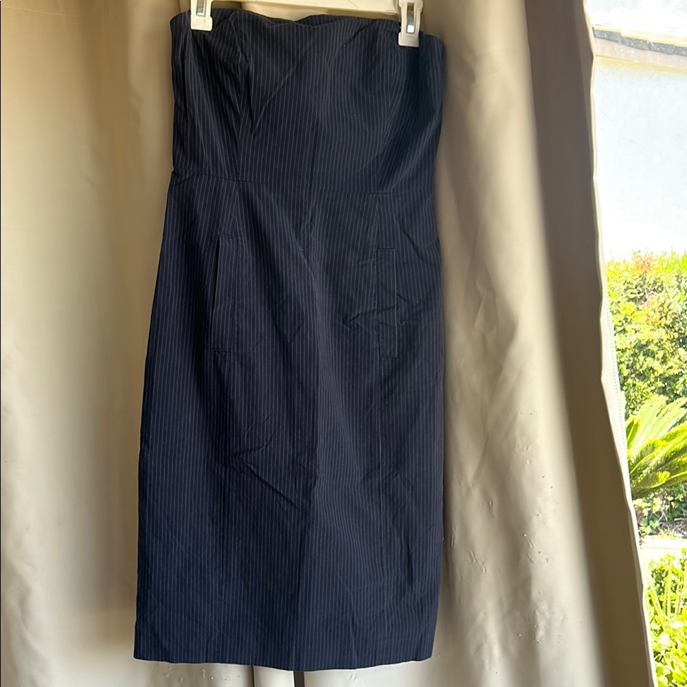 Well loved vintage strapless pinstripe J Crew dress